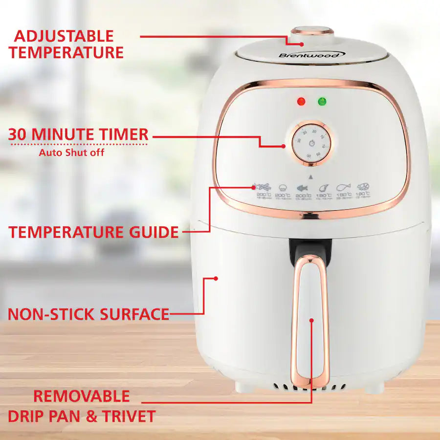 Brentwood - 2 Quart Small Electric Air Fryer with Timer and Temp Control - White