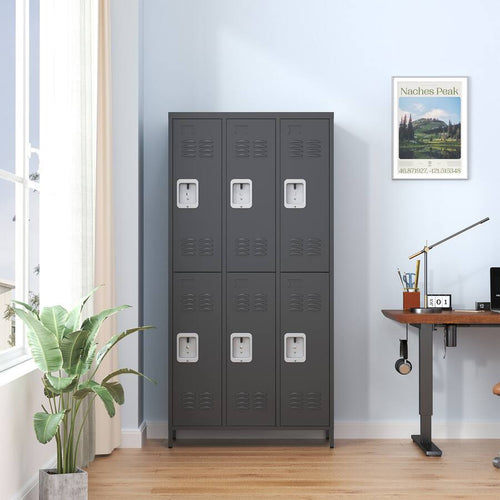 Anysun - 6-Door 72" Metal Storage Locker with Secure Locks, Assembly Required - Black