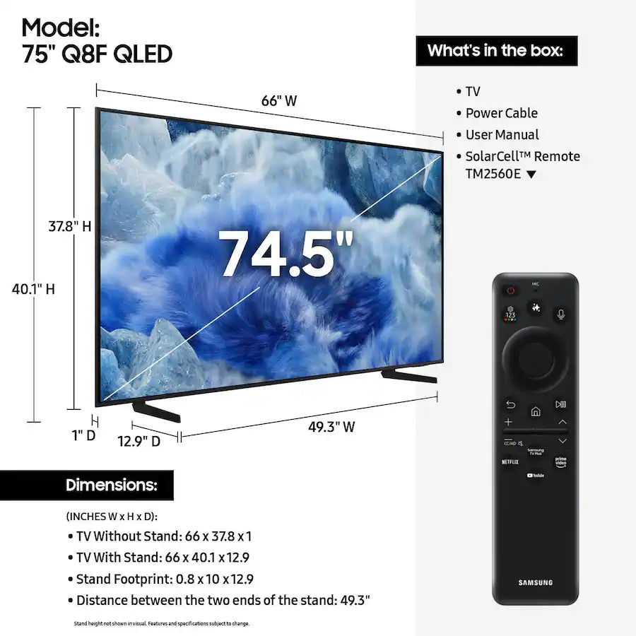 Samsung - 75” Class Q8F Series QLED 4K UHD SamsungVision AI Smart Tizen TV (2025)
