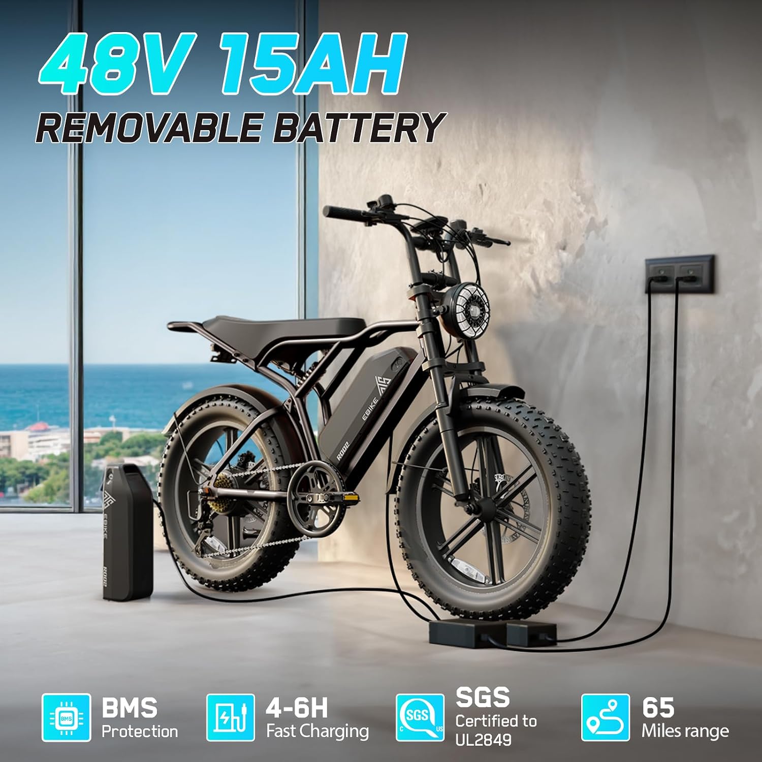 TST Electric Bike for Adults, 1500W Peak Motor 60 Miles Fat Tire Ebike with 48V 15Ah