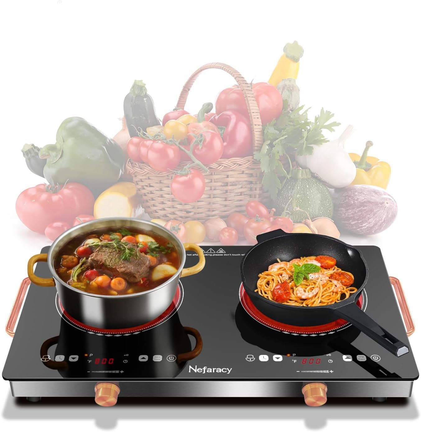 2 Burner Electric Cooktop 24 inch, 110-120V Plug in 2000W Ceramic Cooktop