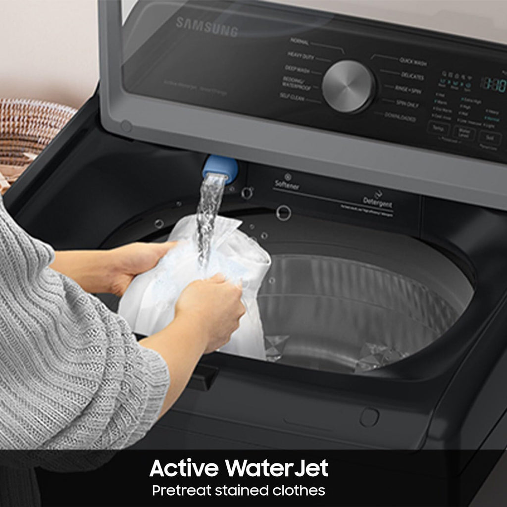 Samsung Smart 4.7 Cu Ft Top Load Washer & 7.4 Cu Ft Electric Dryer, Sensor Stops Overdrying