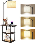 PESRAE Floor Lamp with Table, End Tables with Charging Station(USB & Type-C & AC Port)