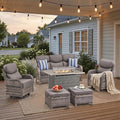 Luxury Patio Furniture Set with 42.5" Fire Pit Table, 6 Pieces High Back All Weather Wicker Outdoor Furniture w/ 6-Inch Thick Cushions