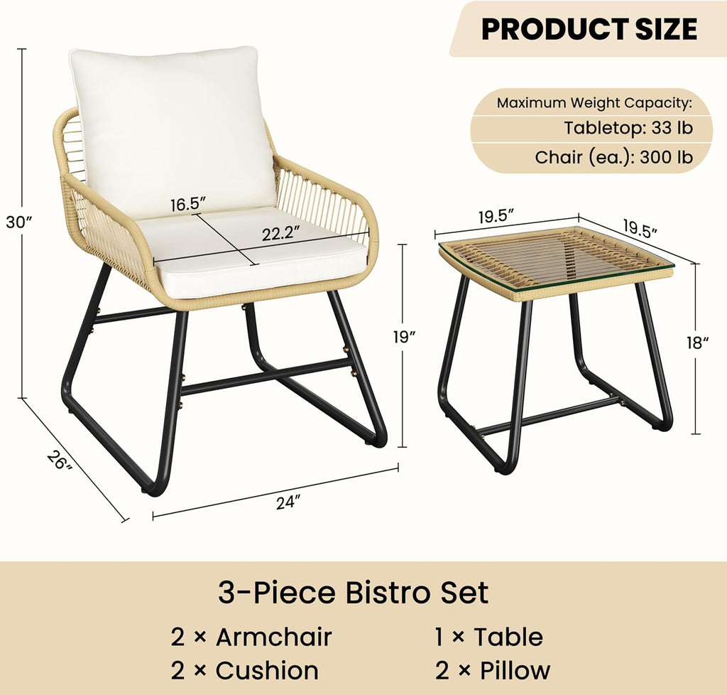 Yaheetech 3 Piece Patio Bistro Set Outdoor Wicker Bistro Furniture Sets