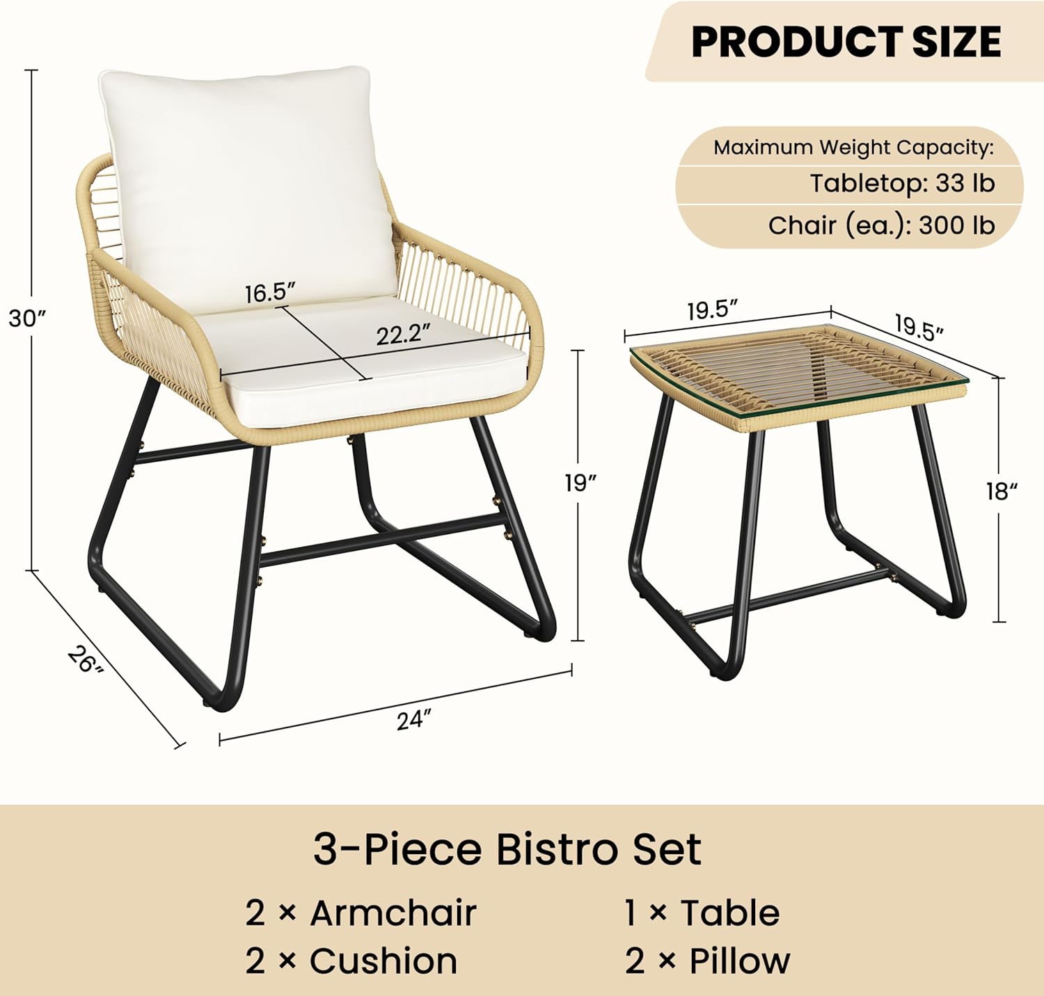 Yaheetech 3 Piece Patio Bistro Set Outdoor Wicker Bistro Furniture Sets