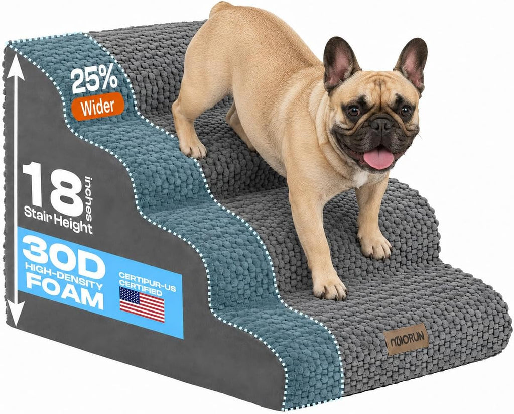 Extra Wide 4-Step Dog Stairs for Bed & Couch 18" H, More Stable Non-Slip Pet Steps