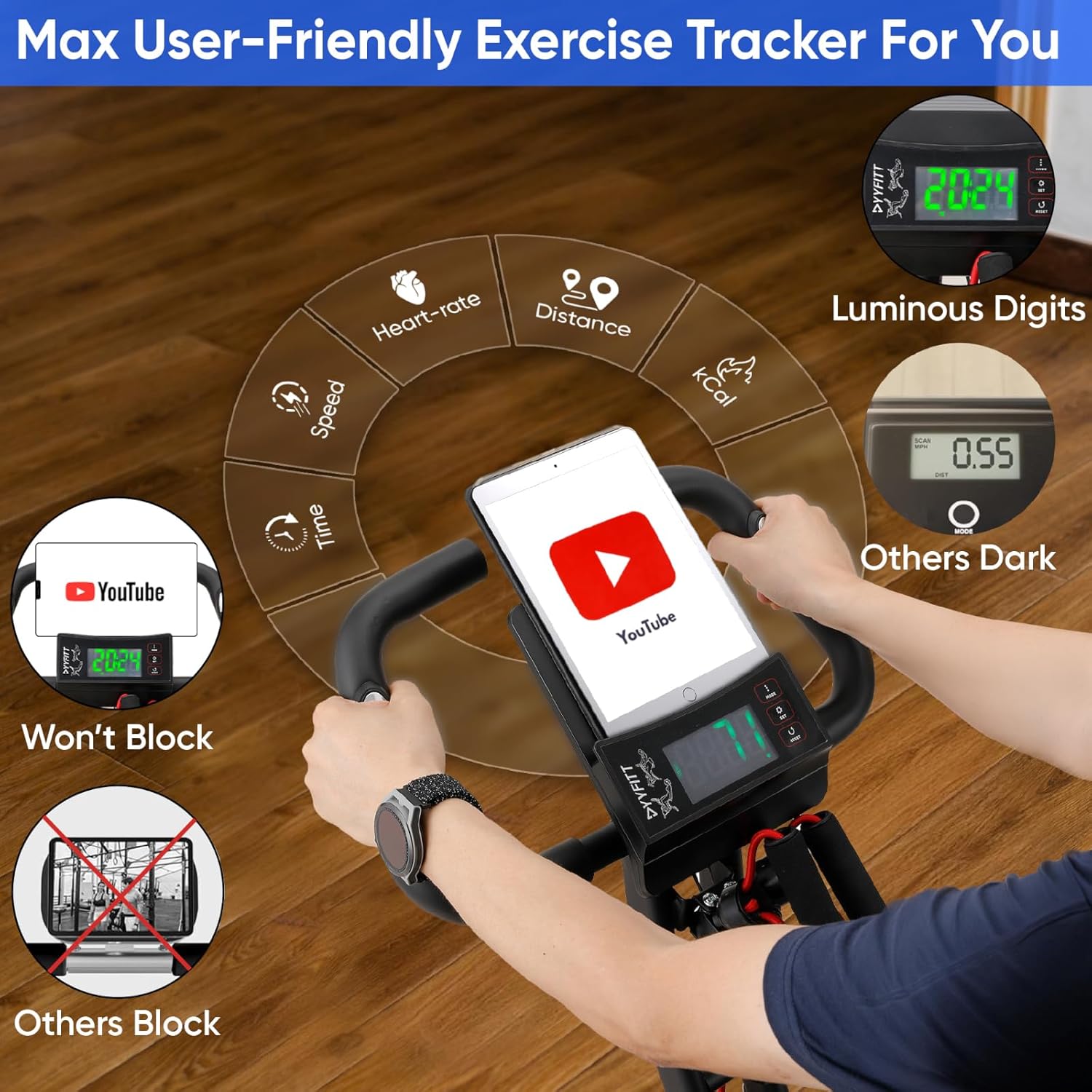 3-IN-1 Exercise Bike with Luminous Digits Display | Folding Stationary Bikes