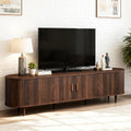 70" Mid Century Modern TV Stand, Wood TV Consoles with Sliding Doors and Power Outlet,
