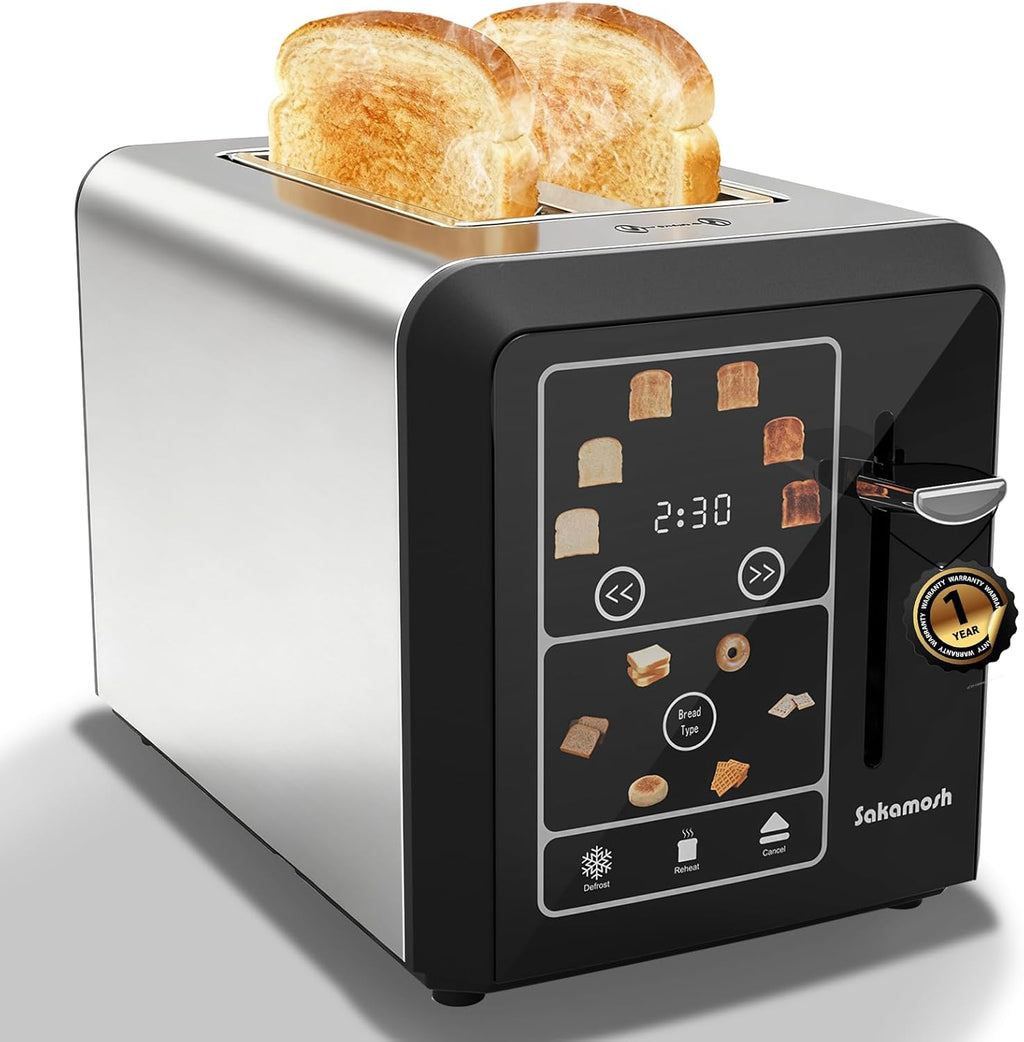 SAKAMOSH 2 Slice Touch Screen Toaster 1.3" Wide Slots for Bagels