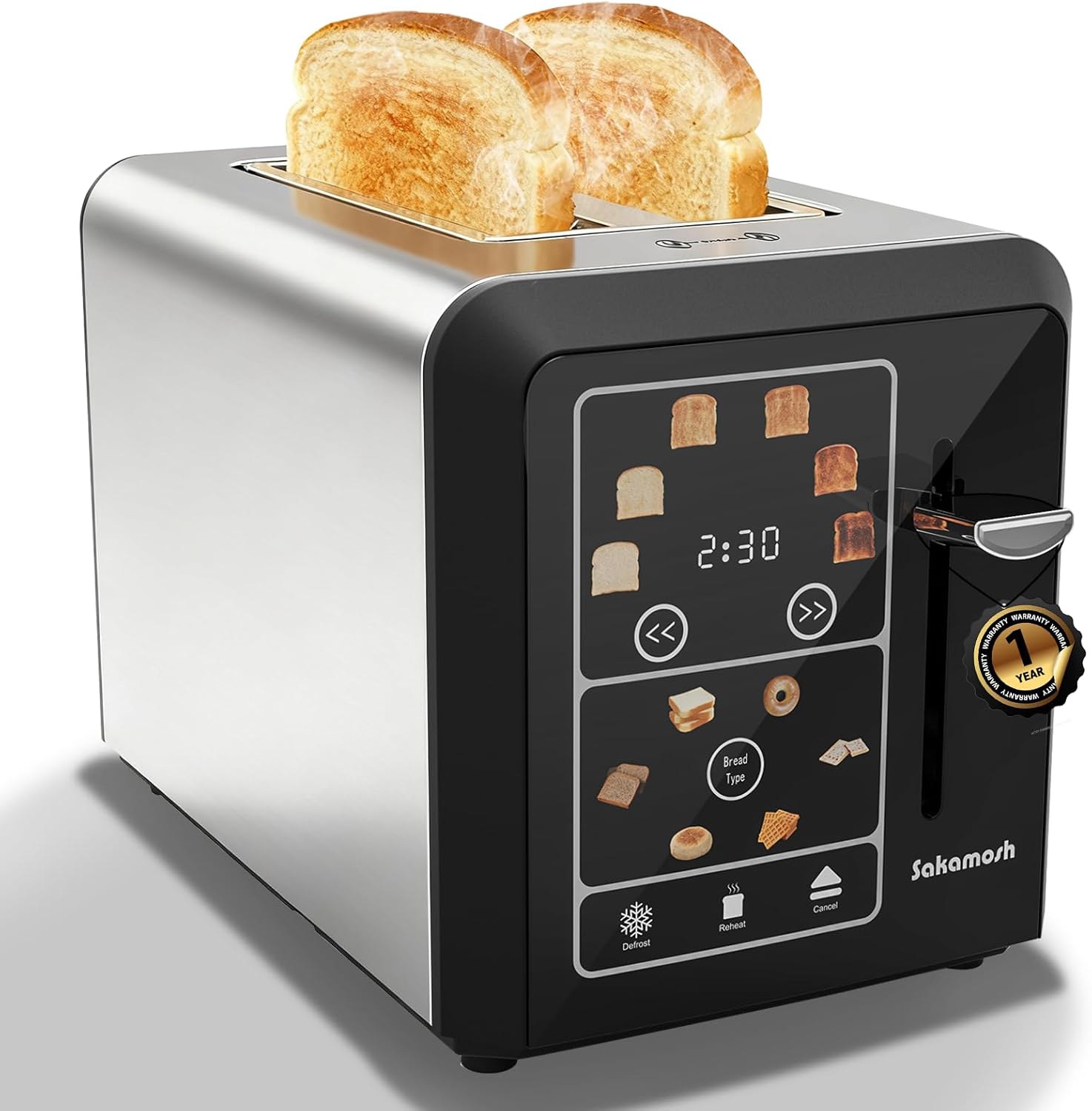 SAKAMOSH 2 Slice Touch Screen Toaster 1.3" Wide Slots for Bagels