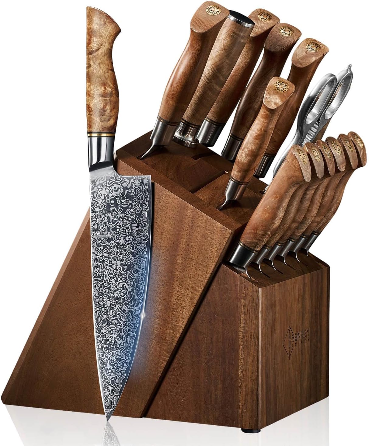 SENKEN 16-Piece Damascus Knife block Set
