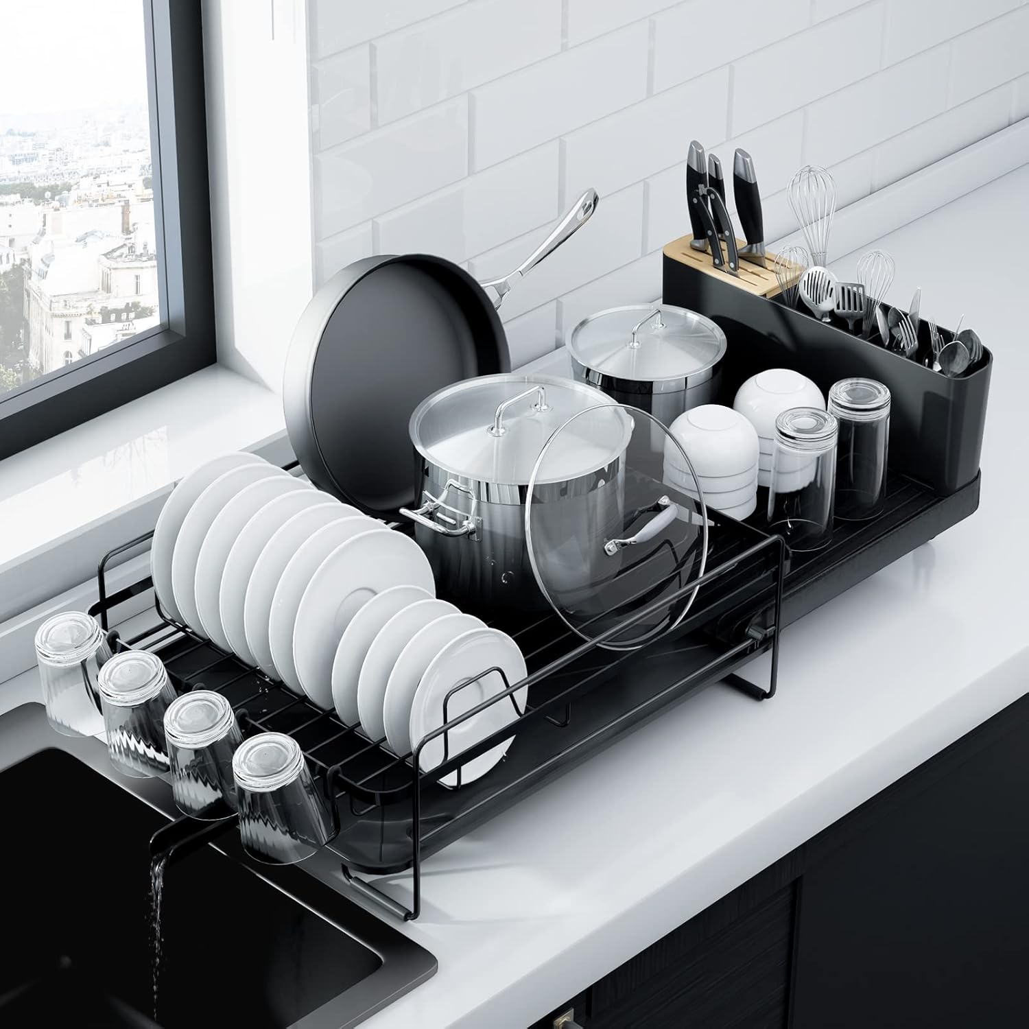 Kitsure Large Dish Drying Rack - Extendable Dish Rack, Multifunctional Dish Rack for Kitchen Counter