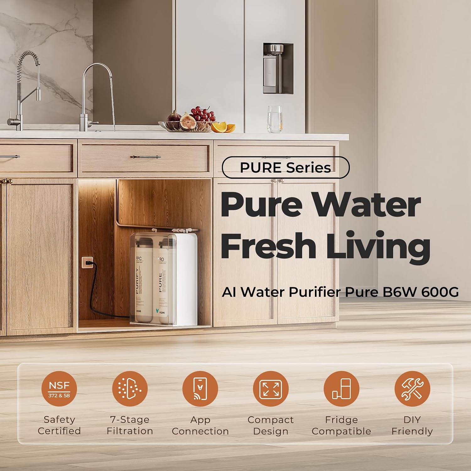 VIOMI Pure B6W 600 GPD Reverse Osmosis System, TDS Reduction, 7-Stage Tankless RO System