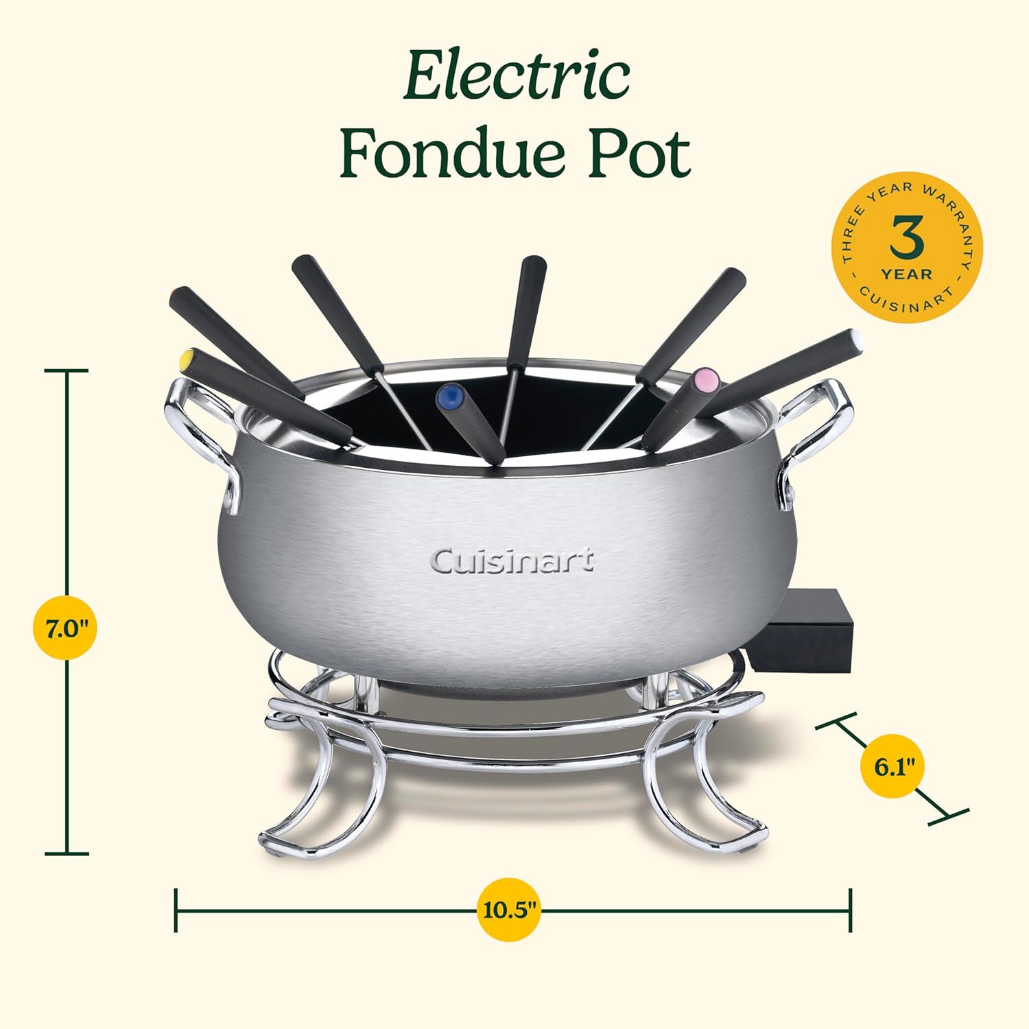 Cuisinart Fondue Pot Set, 3-Quart Stainless Steel Electric