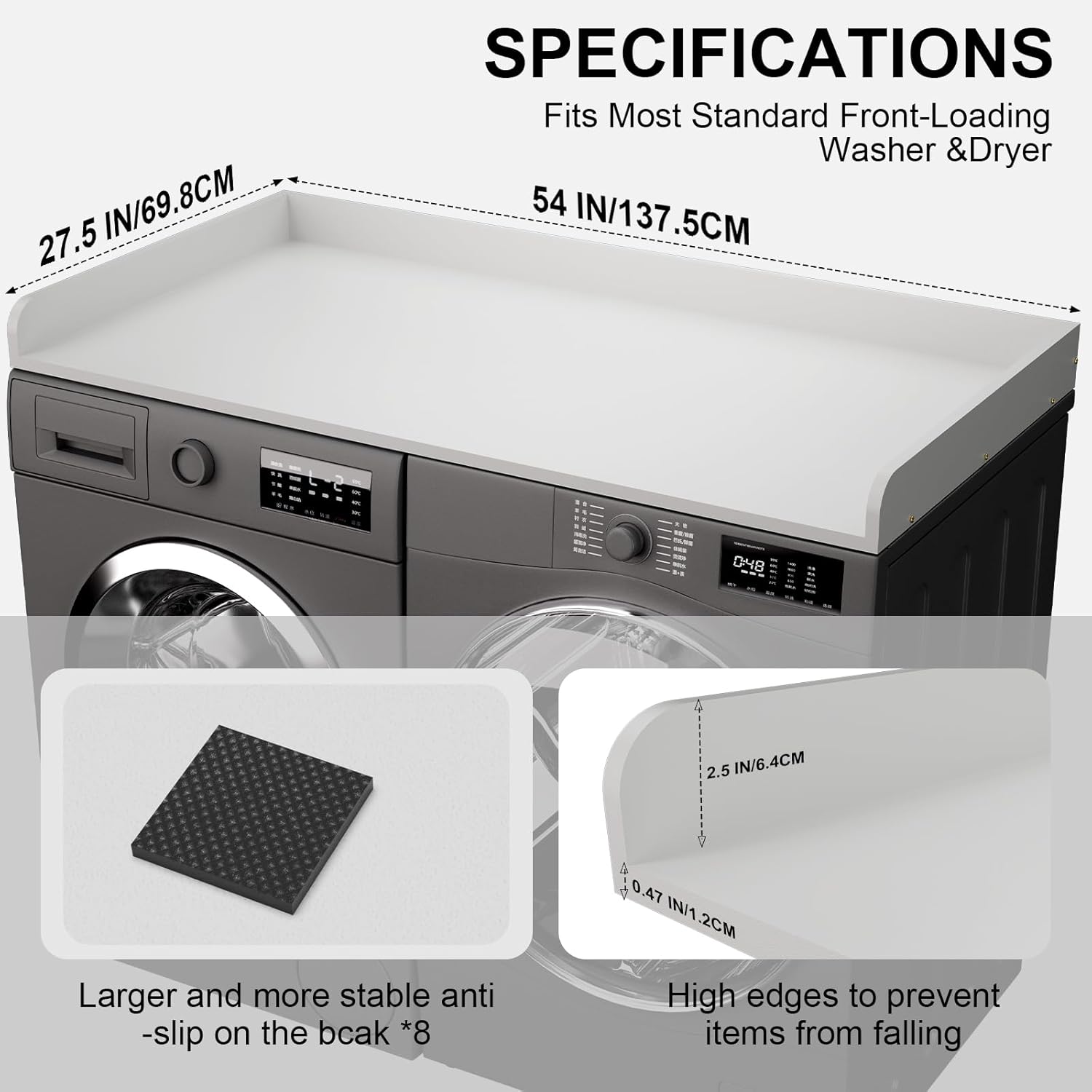 Washer Dryer Countertop, 27.5 x 54 Inch Washer and Dryer Countertop for Laundry Room