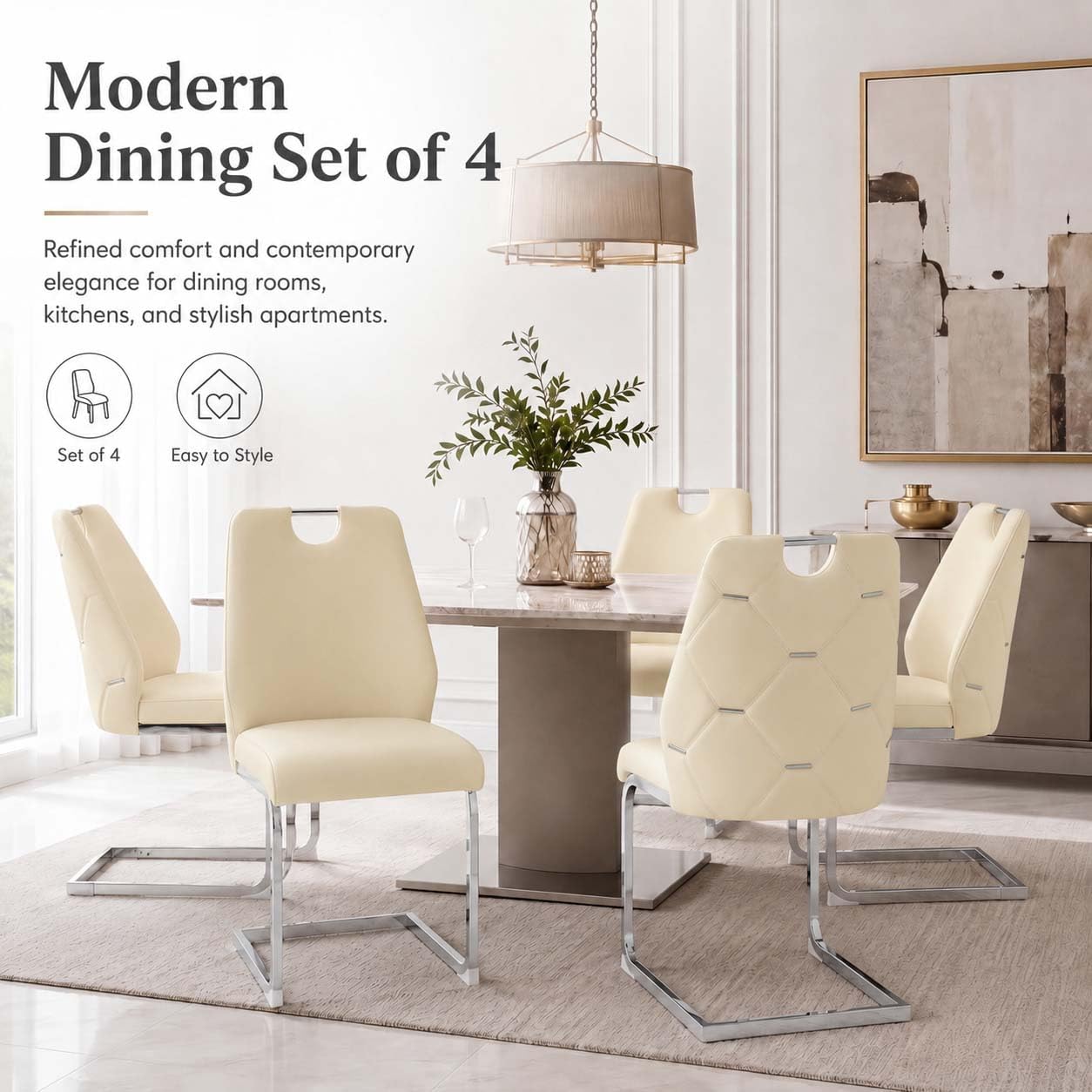 Dining Room Chairs Set of 4, Silla De Comedor, Modern Dining Chairs Set of 4 with Leather