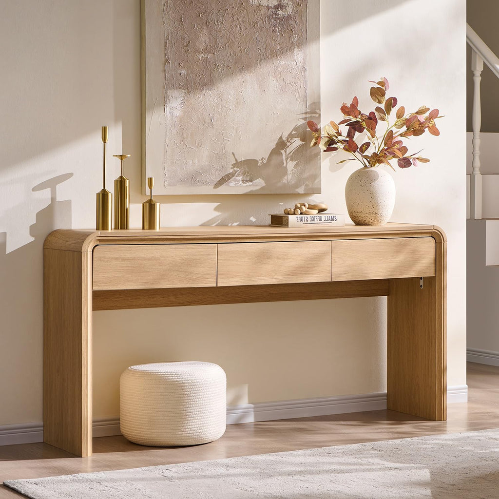 Aitjunz 63'' Console Table with 3 Drawers, Modern Entryway Table with Curved Profile Design