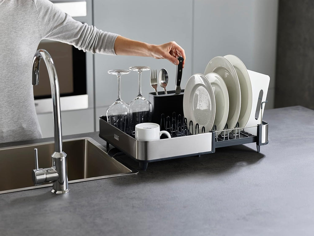 Joseph Joseph Extendable Dish Drying Rack with Dual Parts - Stainless Steel, Non-Scratch,