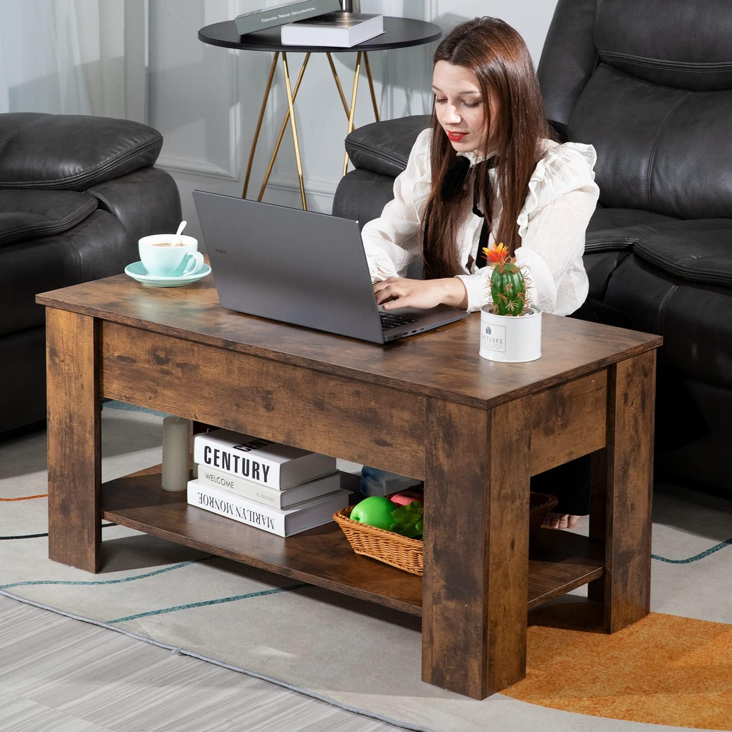 FDW Lift Top Coffee Table with Hidden Compartment and Storage Shelf Wooden Lift Tabletop for Home