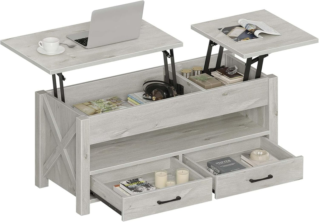 Seventable Coffee Table, 47.2" Lift Top Coffee Table with 2 Storage Drawers