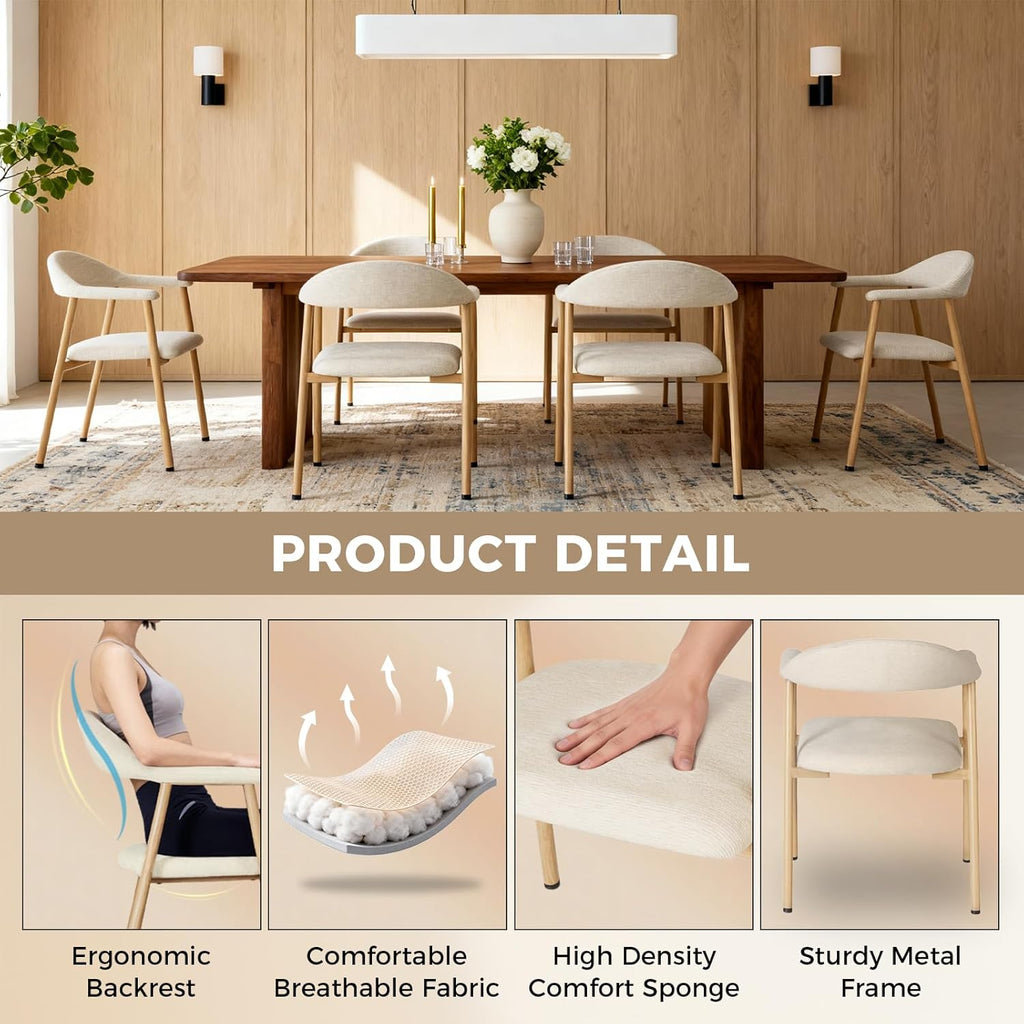 DUMOS Dining Chairs Set of 4, Linen Fabric Upholstered Kitchen Side Chairs with Curved Backrest