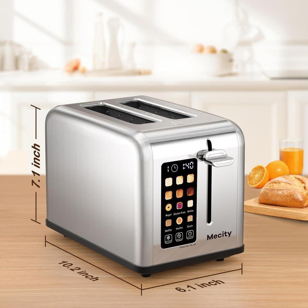 Mecity 2 Slice Toaster Touch Screen 1.5" Wide Slot, Stainless Steel