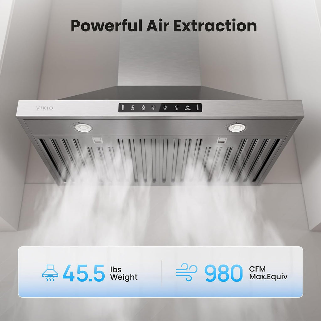 30 Inch Pro Wall Mount Range Hood 980CFM, Direct 3 Speed Panel with Gesture & Touch Control
