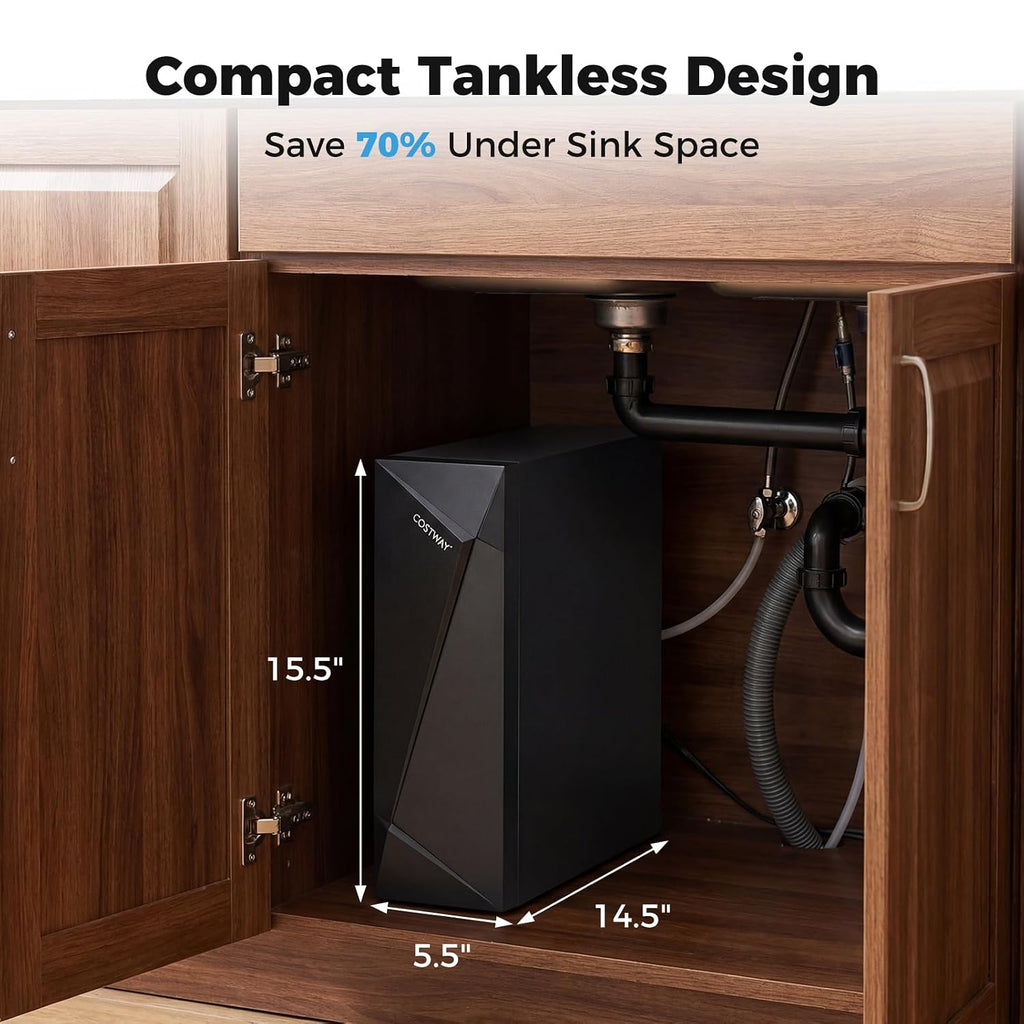 COSTWAY AW-RB20 Alkaline PH+ Reverse Osmosis Water Filter, 800 GPD Tankless Under-Sink