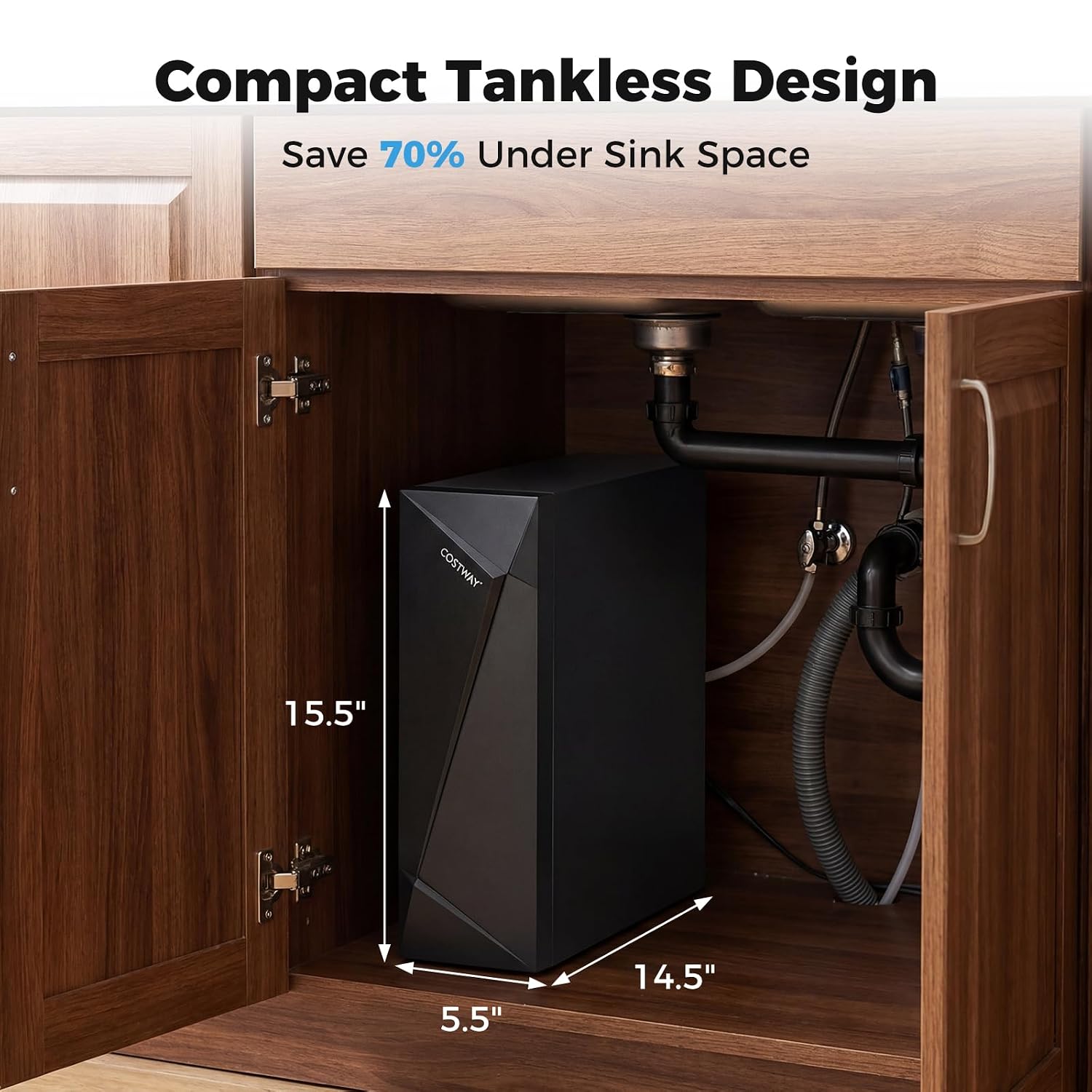 COSTWAY AW-RB20 Alkaline PH+ Reverse Osmosis Water Filter, 800 GPD Tankless Under-Sink