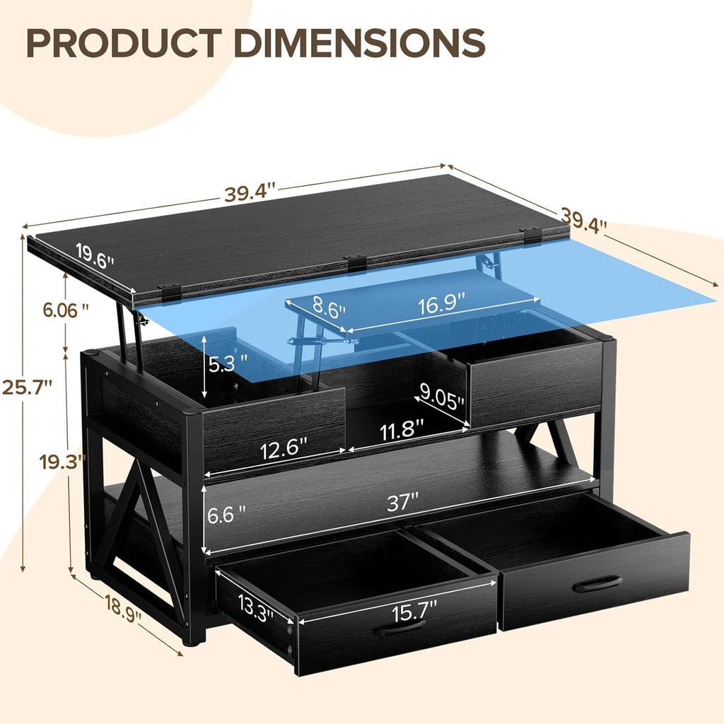 40" Lift Top Coffee Table,4 in 1 Multi-Function Lift Coffee Tables