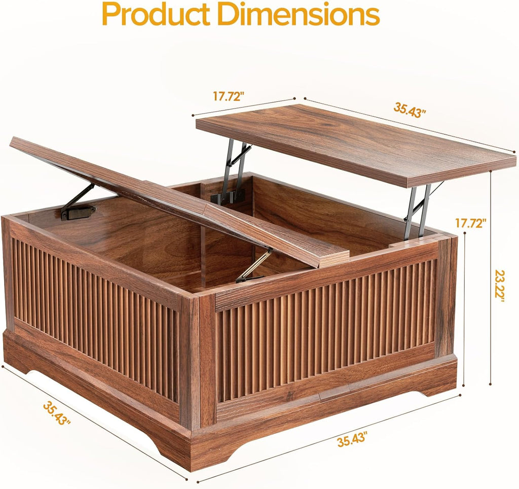 Lift Top Coffee Table with Storage, Fluted Coffee Tables with Lifting Top