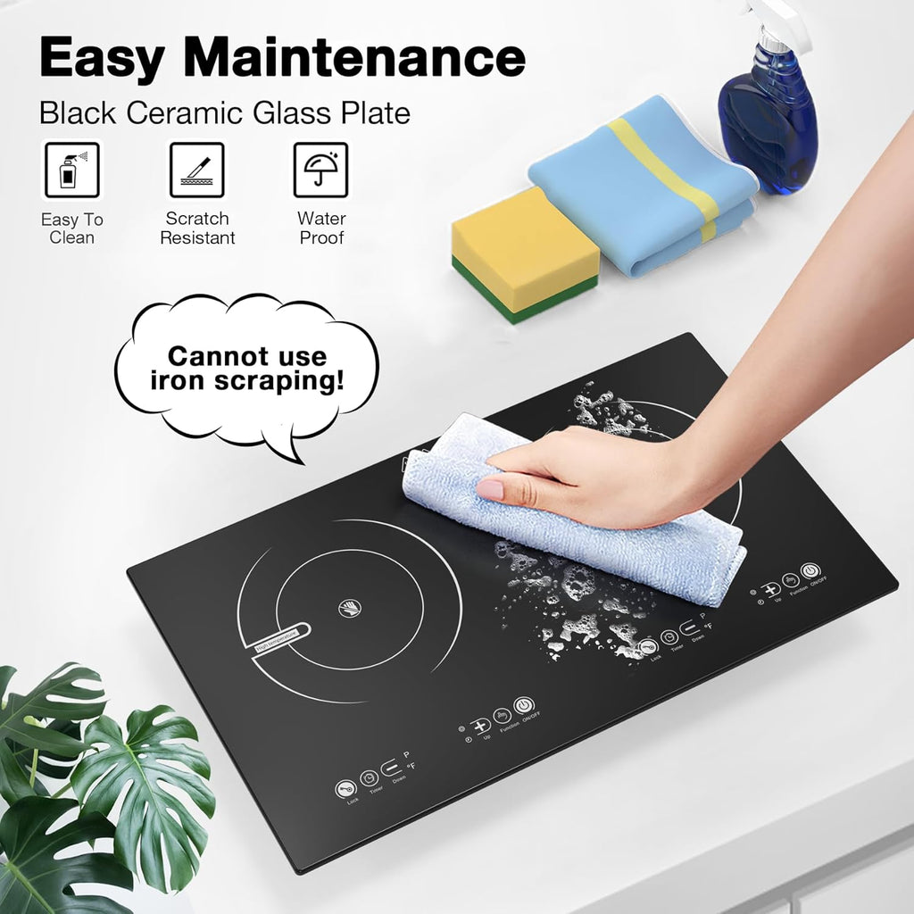 2 Burner Electric Cooktop,110V 2400W ElectricStove Top with Touch Control,9 Heating Level