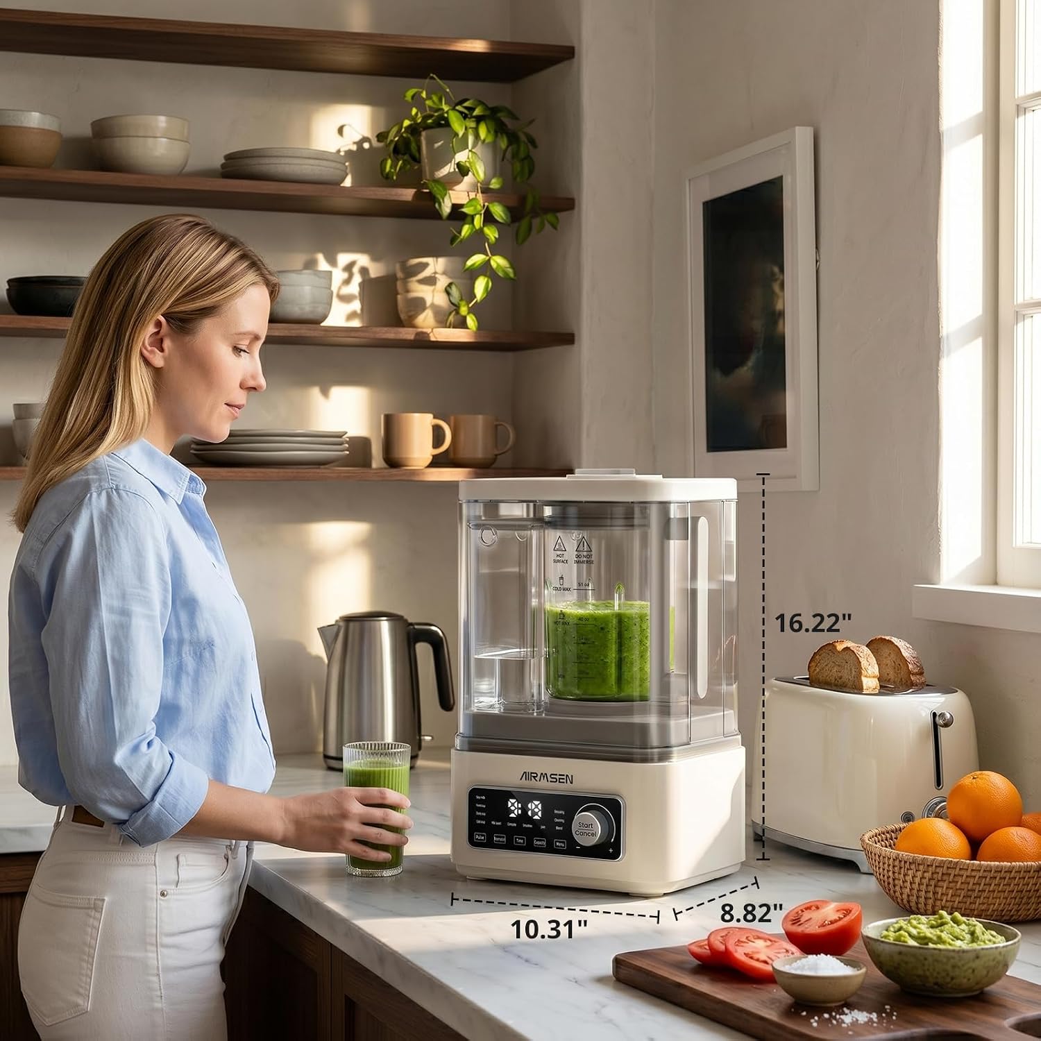 AIRMSEN 11-in-1 Steam Heating Glass Blender for Kitchen, 1200W Professional Countertop Blender with 68oz Removable Water Tank