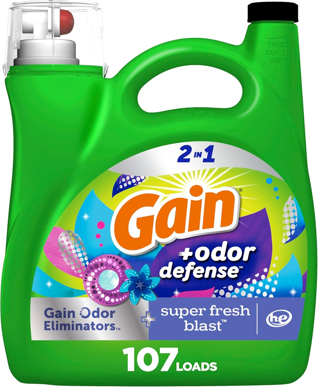 Gain + Odor Defense Liquid Laundry Detergent, Super Fresh Blast Scent