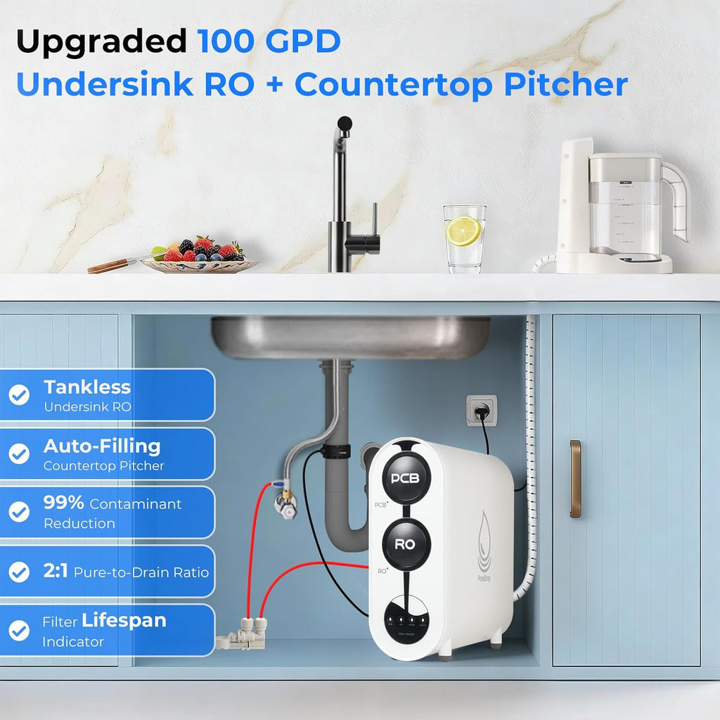 PureDrop PDR-100HRO Tankless Under Sink RO System with Auto-Fill Pitcher |