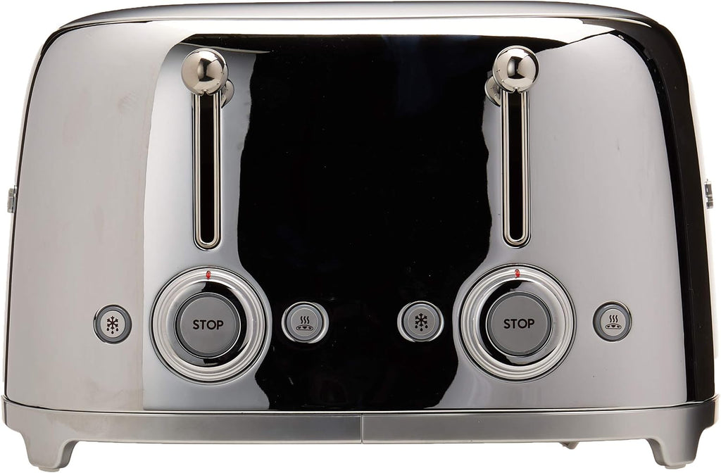 SMEG 4 Slice Toaster TSF03, Retro Stainless-Steel Toaster with Wide Slots for Bagels, 6 Browning Levels