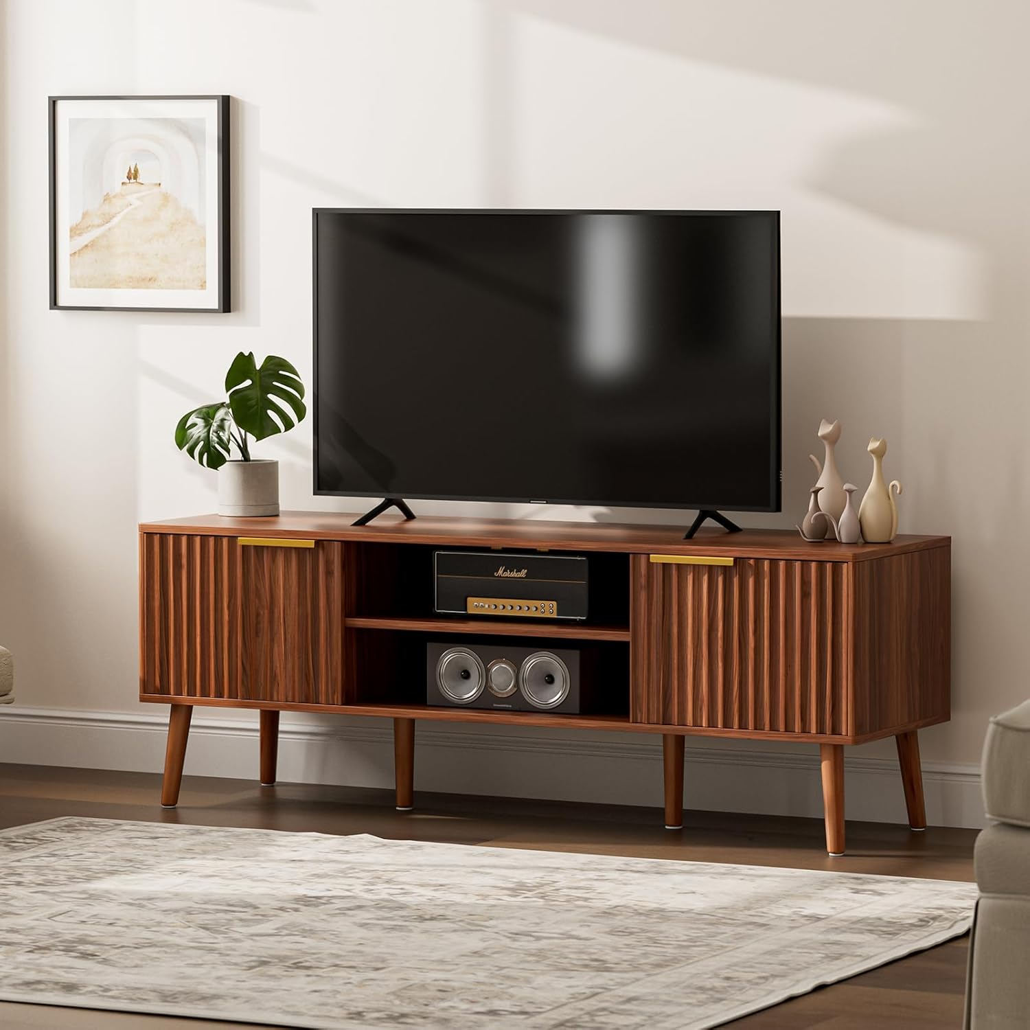 TV Stand for Living Room, Mid Century Modern Entertainment Center for 55/60 inch TVs