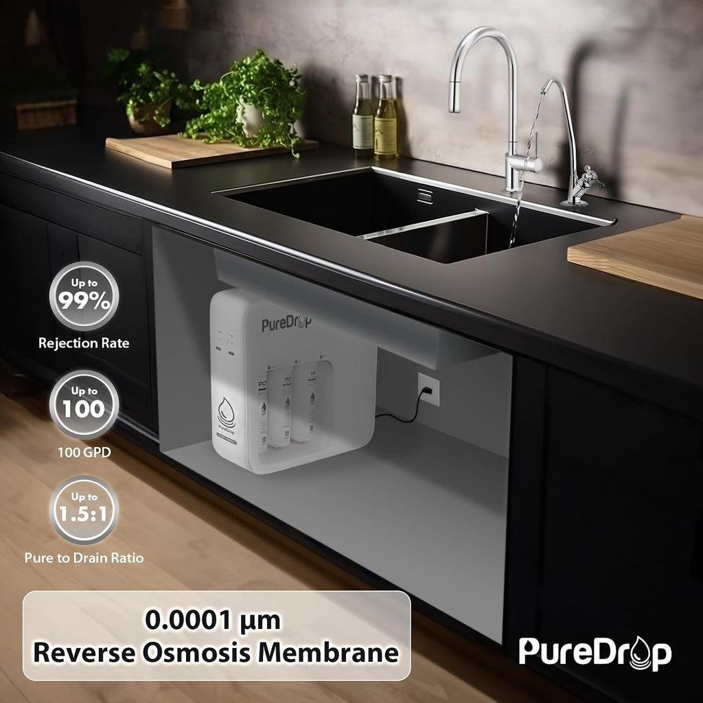PureDrop PDR-100RO 3-Stage Under Sink Reverse Osmosis Drinking Water Filtration System