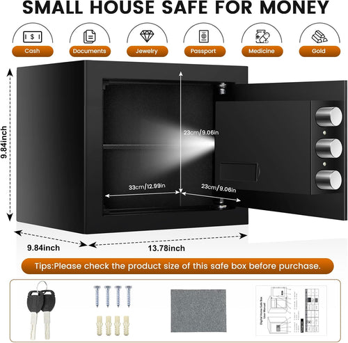9.84'' H Home Safe Box, Small Safe with Fireproof Waterproof Bag | Anti-Theft Digital Security Lock Box