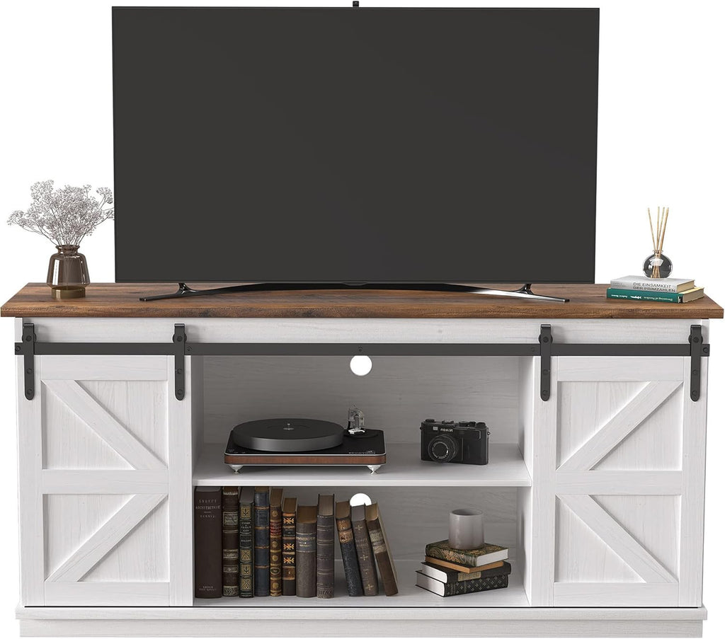 JUMMICO TV Stand for 65 Inch TV, Entertainment Center with Storage Cabinets and Sliding Barn Doors
