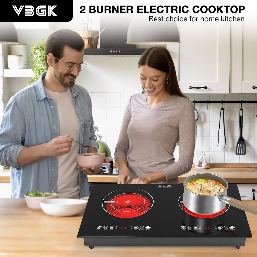 2 Burner Electric Cooktop,110V 2400W ElectricStove Top with Touch Control,9 Heating Level