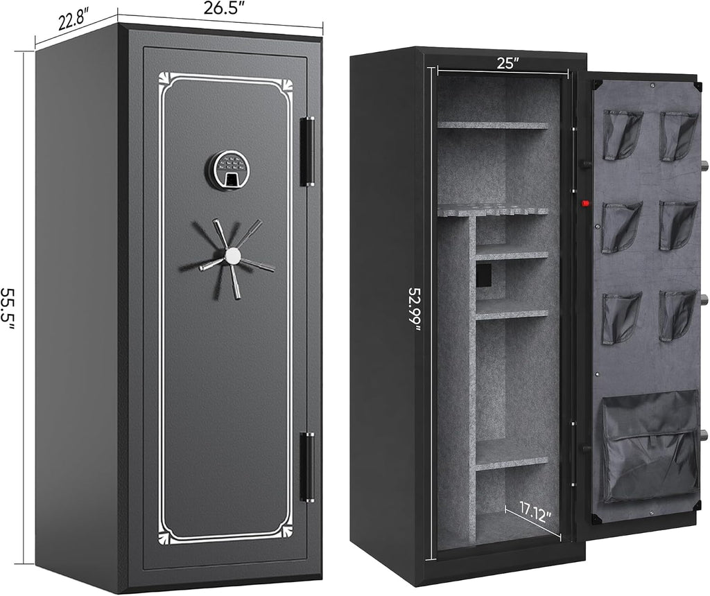 34-Gun Fireproof Safe for Rifles & Pistols, Biometric Gun Safe with Fingerprint, Keypad & Key Access