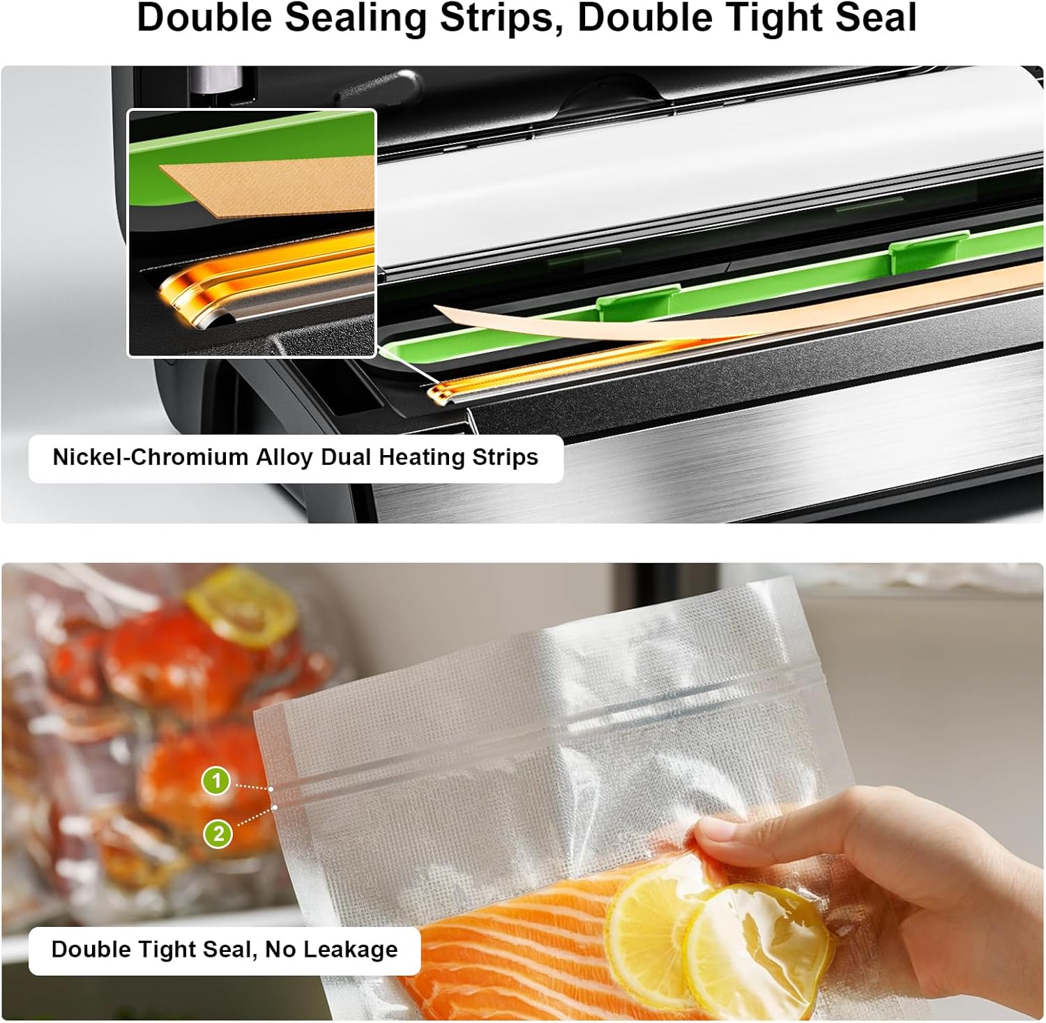 95kPa Precision Vacuum Sealer Machine, Double Heat Seal for Dry/Moist Food, Easy-Lock