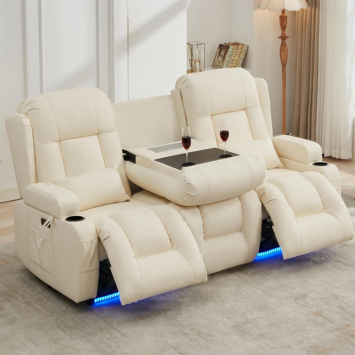 URRED Power Recliner Sofa with Massage and Heat, 3 Seater Dual