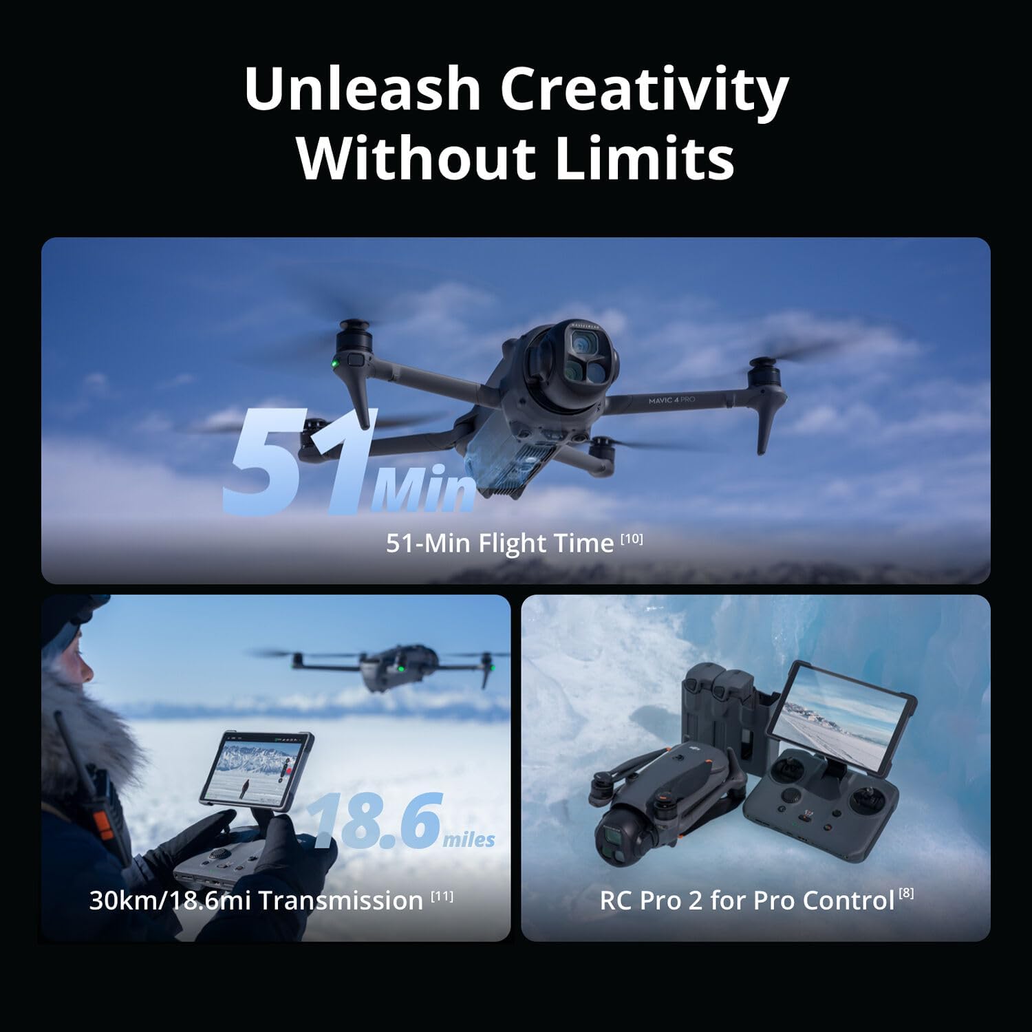 DJI Mavic 4 Pro Drone with 512GB Creator Combo – 6K60 HDR, 100MP, 51-Min Max Flight Time, 18.6-Mile Range