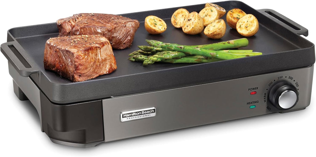 Hamilton Beach Professional Cast Iron Indoor Electric Grill & Griddle, 10" x 16" Preseasoned Cooking Surface