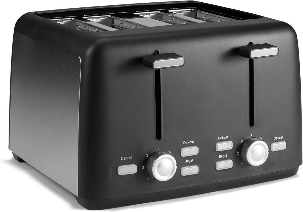 Amazon Basics 4 Slice Toaster, 7 Browning Settings, Extra Wide Slots for Bagels and Specialty Breads,