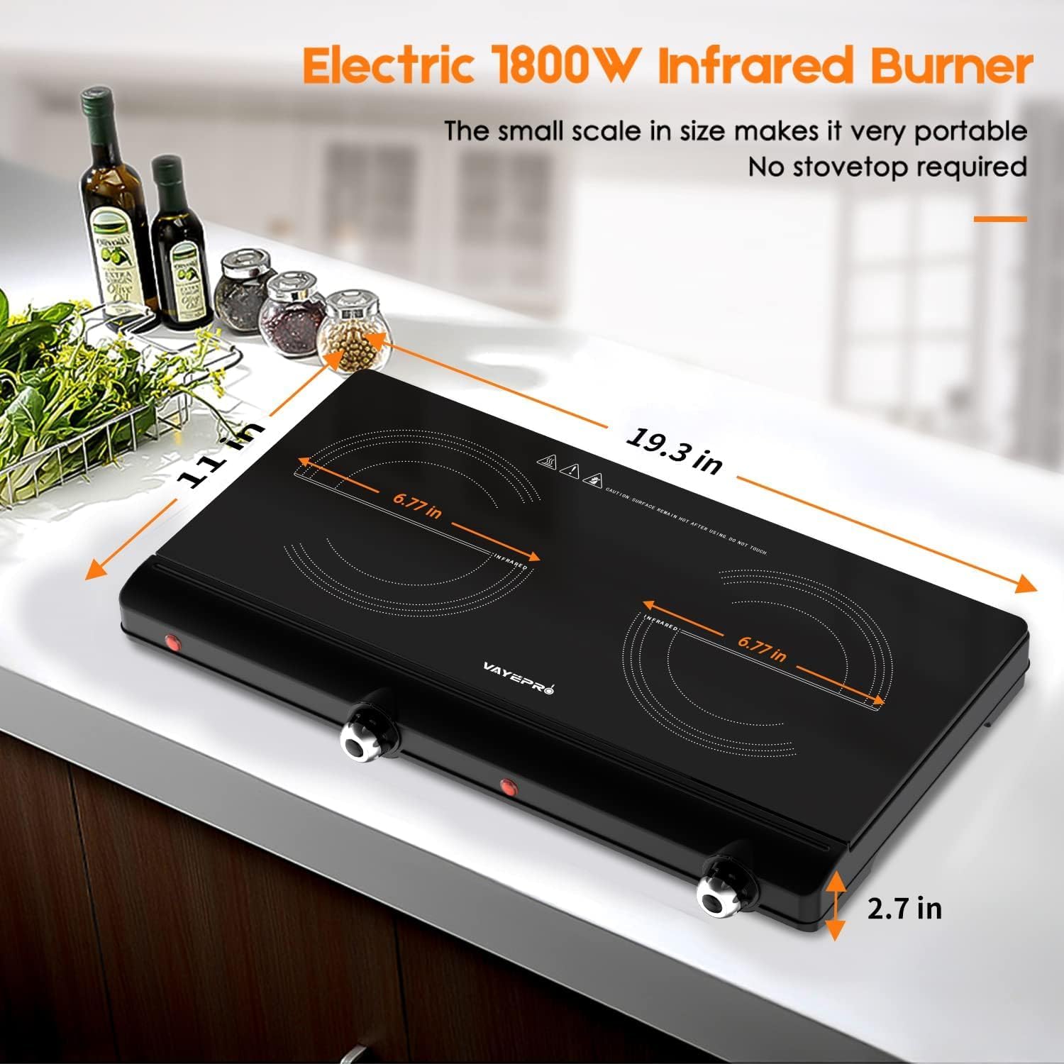 Infrared Double Burner Electric Cooktop - 1800W Portable Stove