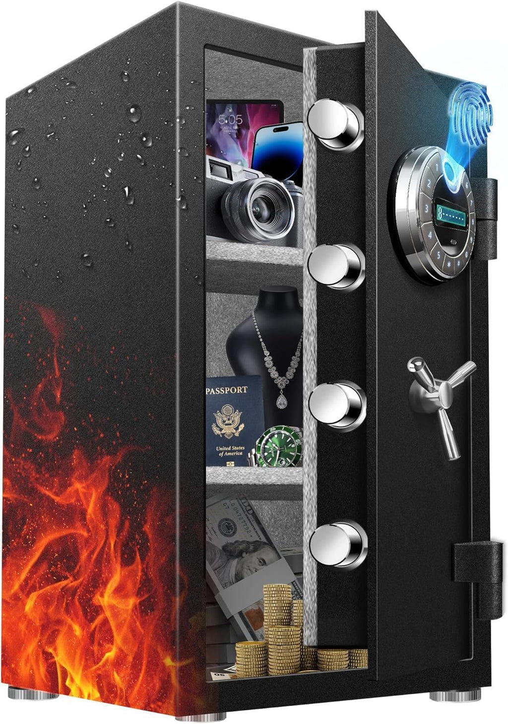 8.0Cuft Biometric True Fireproof Safe with LED & Alarm, 120LB | Fingerprint + keypad + keys for quick access